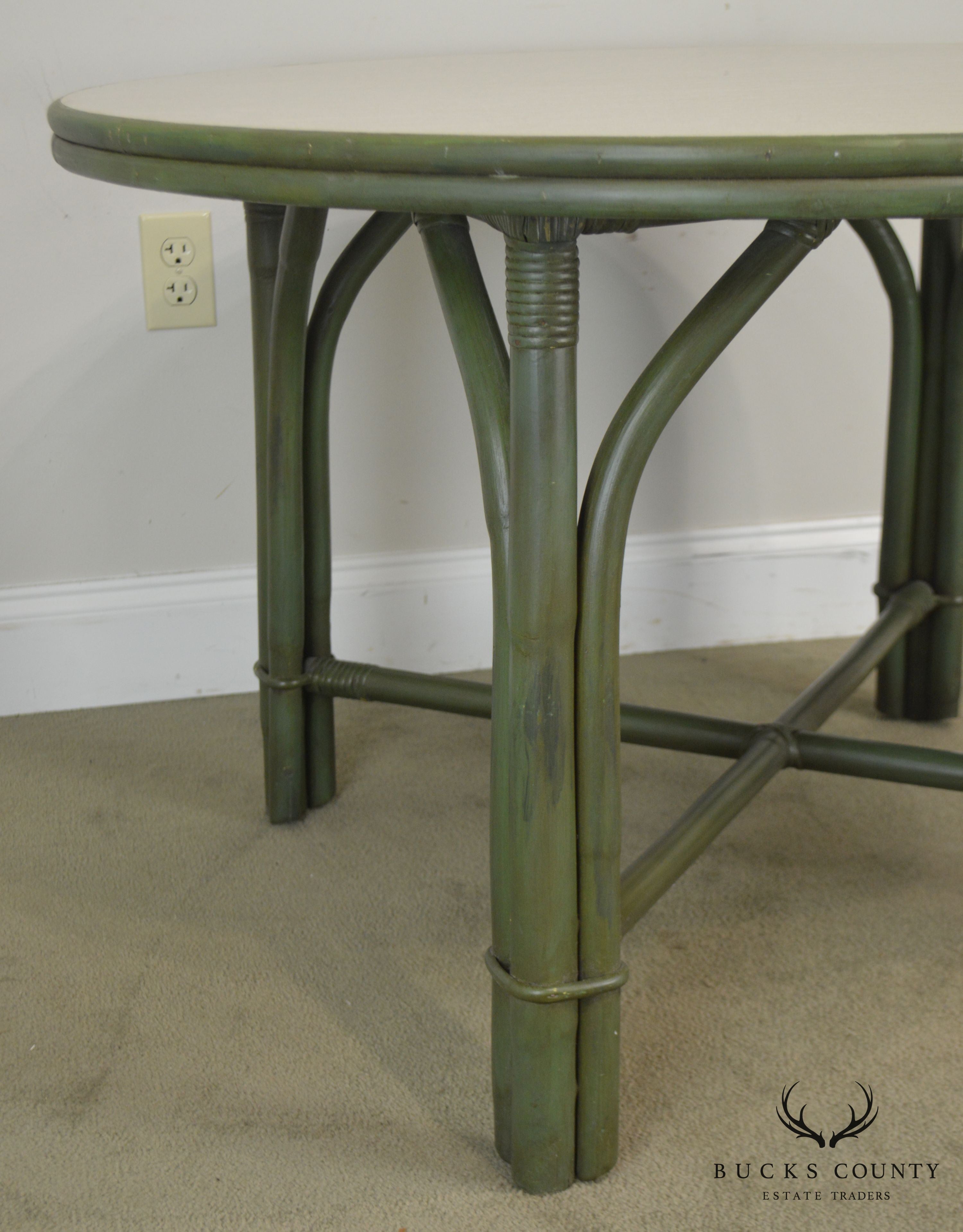 Ficks Reed Green Painted Vintage Round Side Table