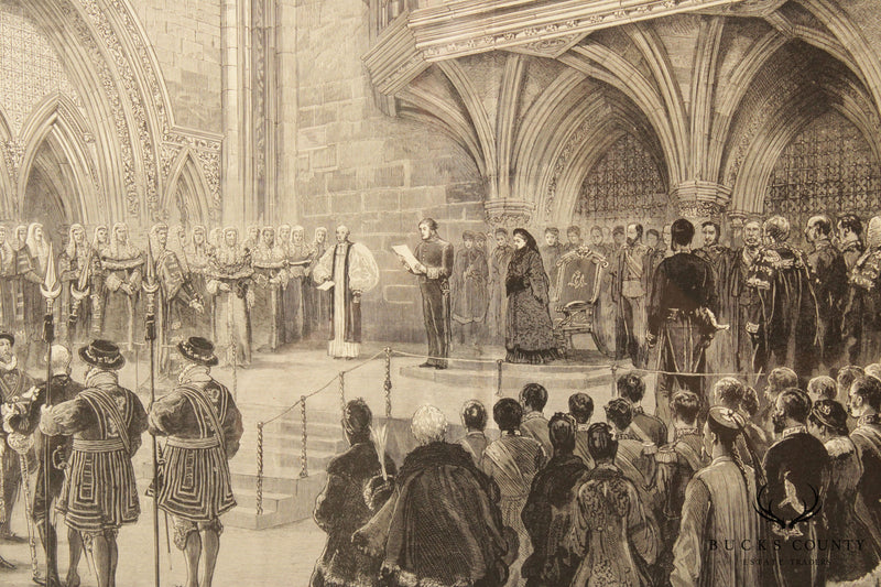 Antique English Engraving, Royal Court Ceremony London
