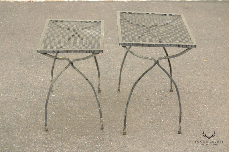 Mid Century Modern Pair of Wrought Iron Patio Nesting Tables