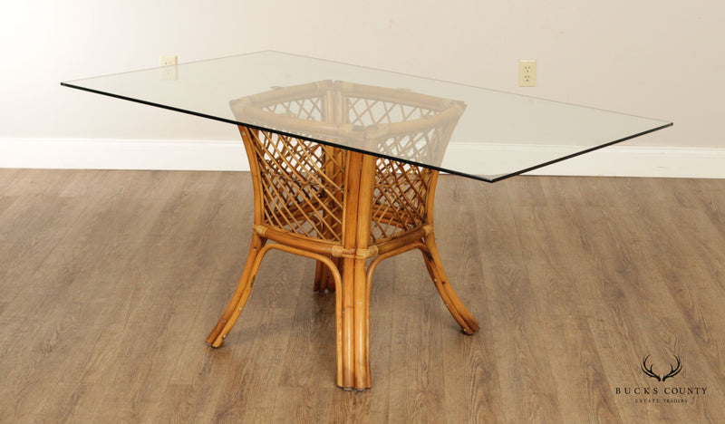 Mid Century Rattan Glass Top Dining Table