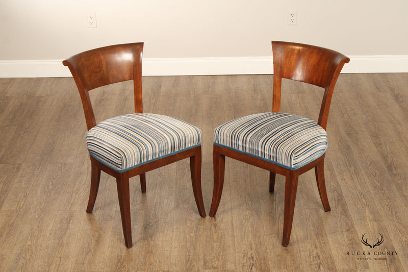 BIEDERMEIER STYLE VINTAGE PAIR OF WALNUT AND UPHOLSTERED ACCENT CHAIRS