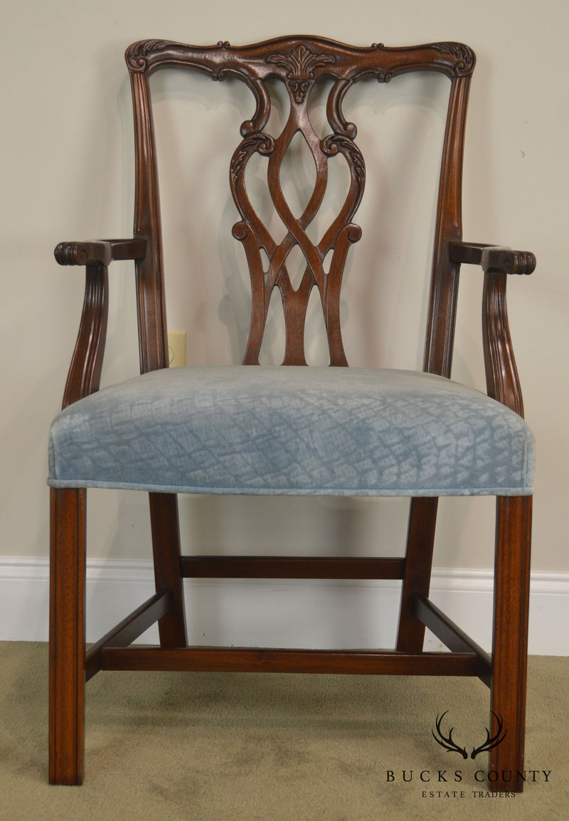 Chippendale Style Custom Quality Pair Mahogany Arm Chairs