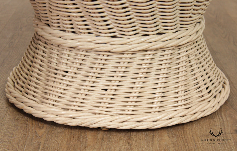 Vintage Round Wicker Rattan Glass Top Coffee Table