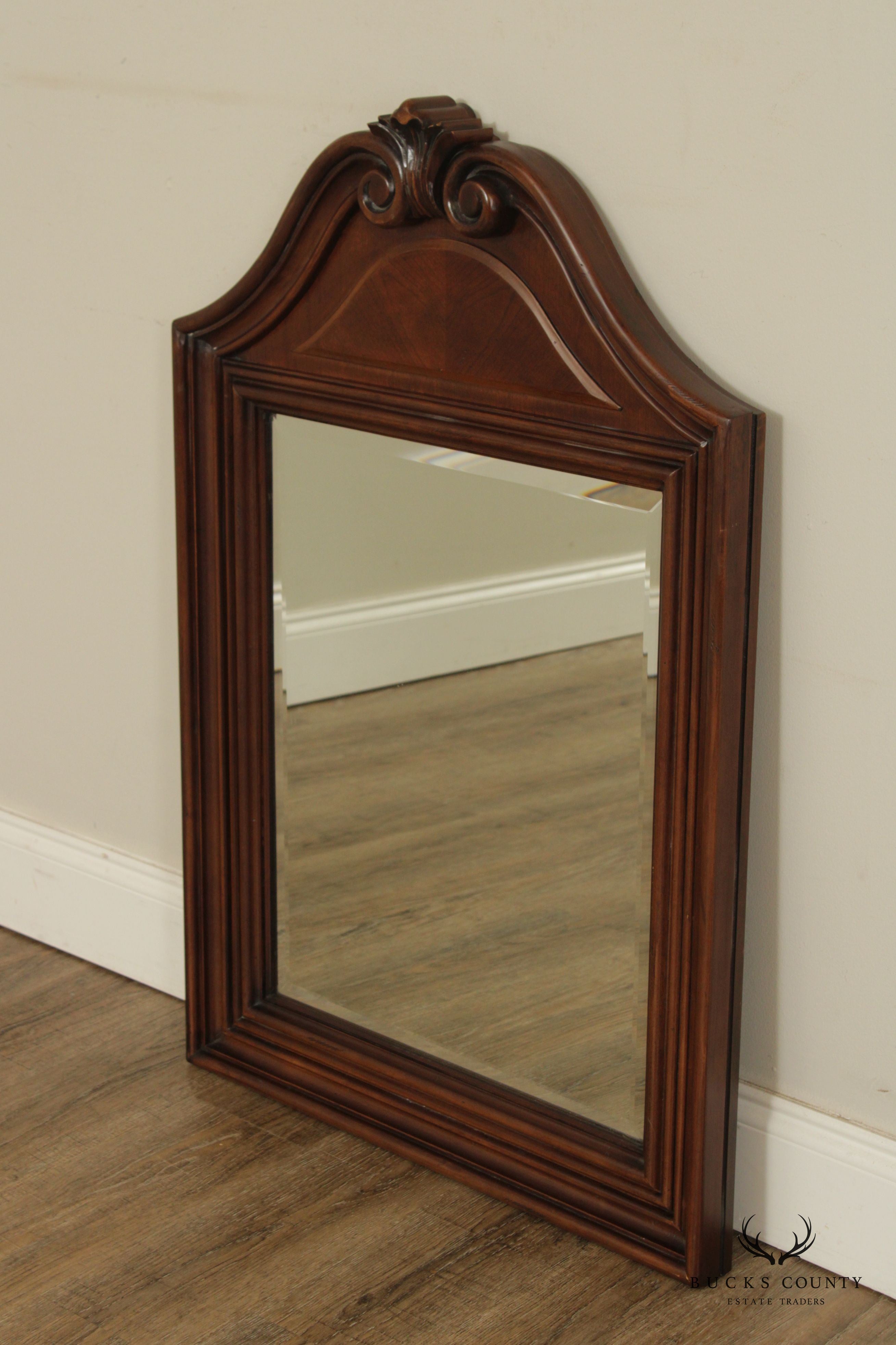 Carved Cherry Pediment Beveled Wall Mirror