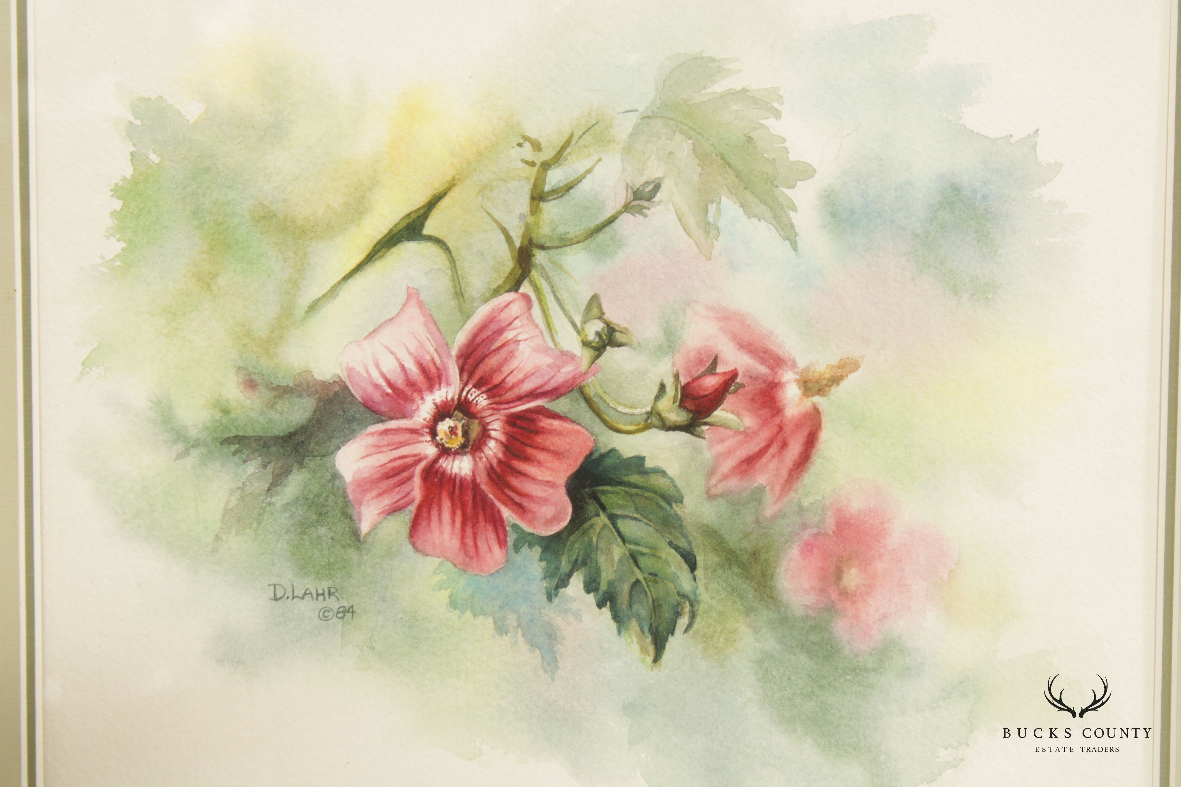 Denise Lahr 'Rosa Californica' Floral Watercolor Painting, Custom Framed