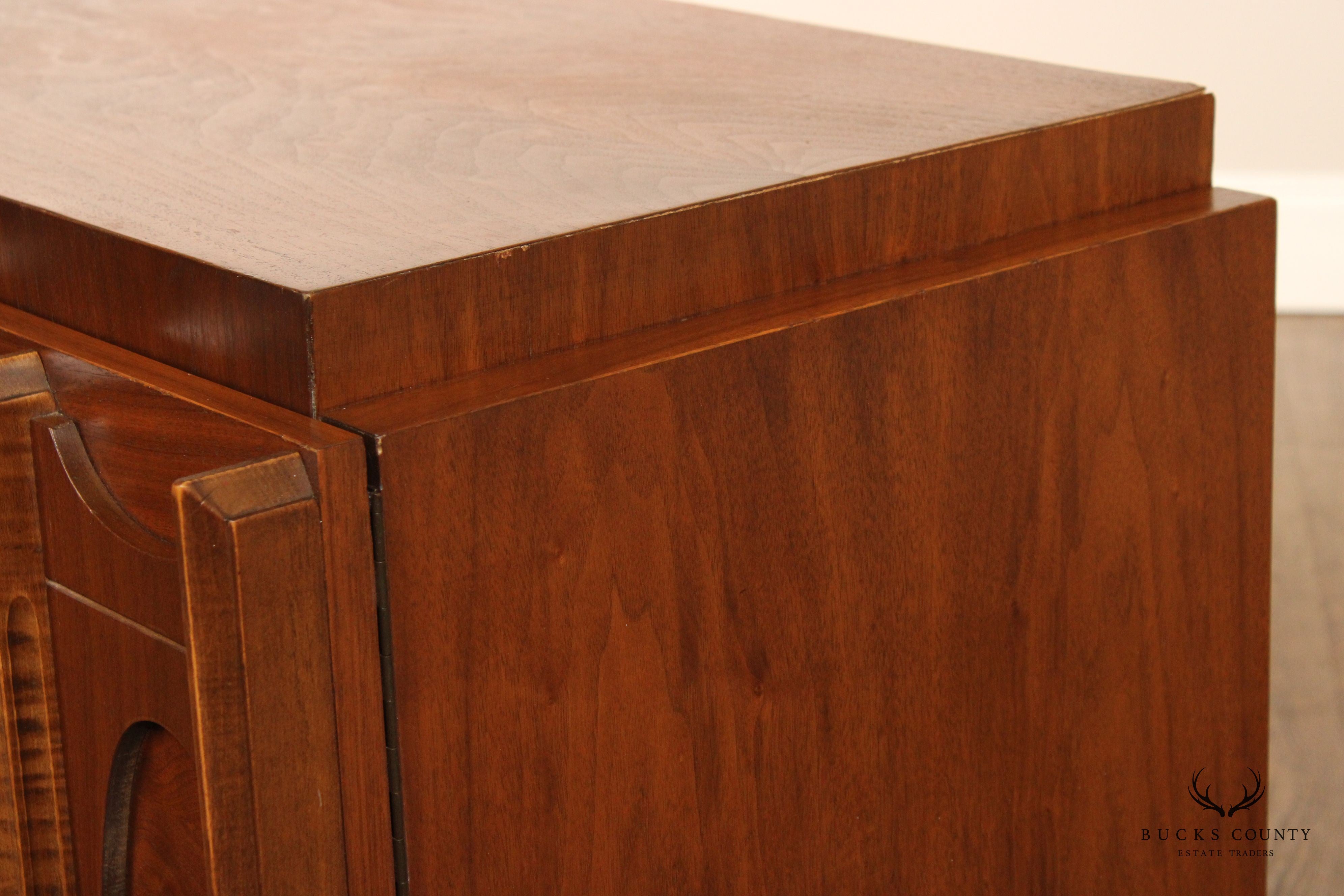 Tobago Mid Century Modern Sculpted Walnut Nightstand Cabinet