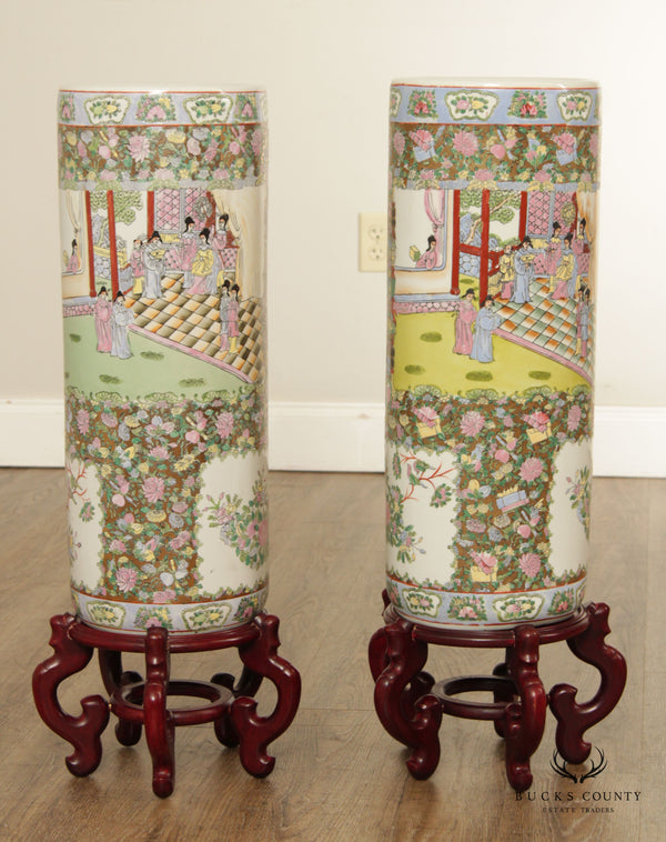 Chinese Chinoiserie Pair Porcelain Umbrella Stands