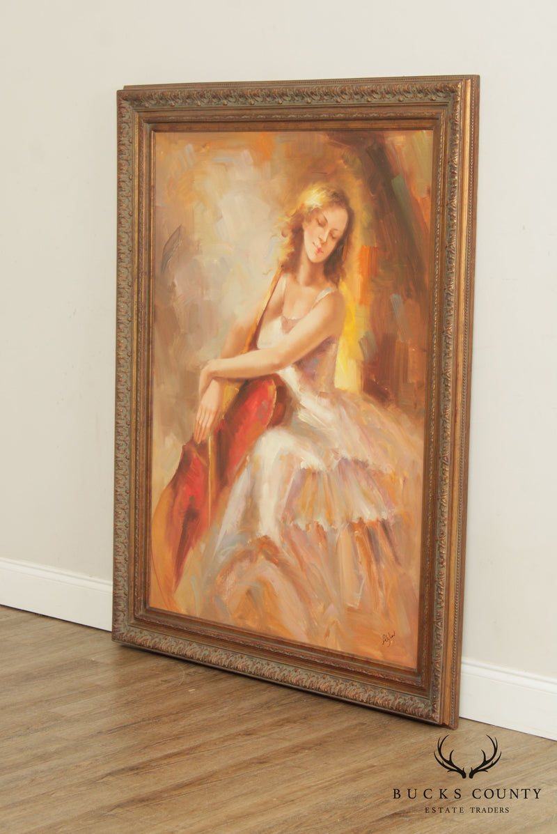Impressionist Portrait Women with Cello Painting