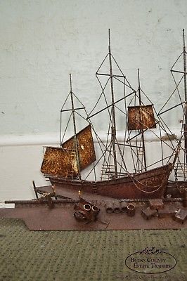 Curtis Jere Large Rusted Metal Wall Sculpture of Sailboats & Ships