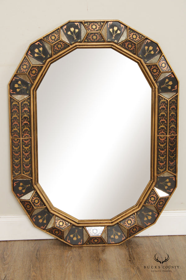 South Cone Collection Twelve Sided Eglomise and Giltwood Frame Mirror