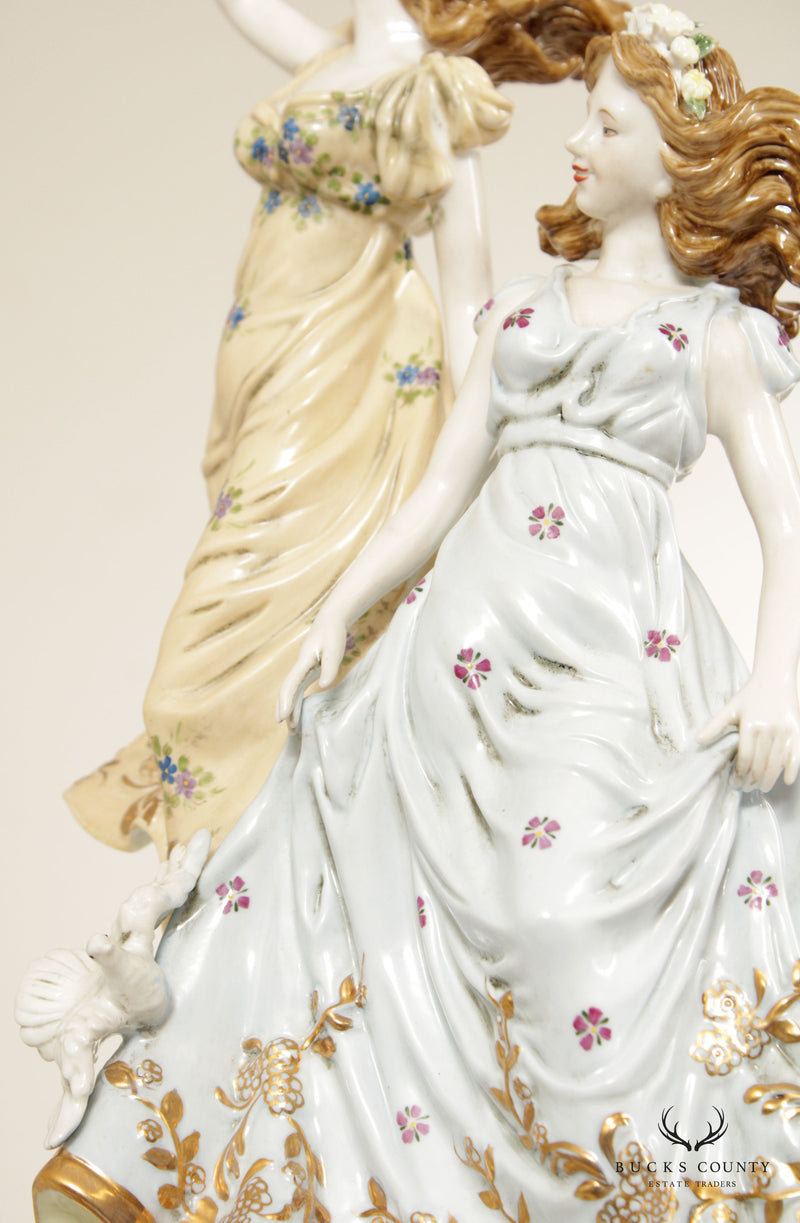 Rococo Style Ladies with Dove Porcelain Figurines