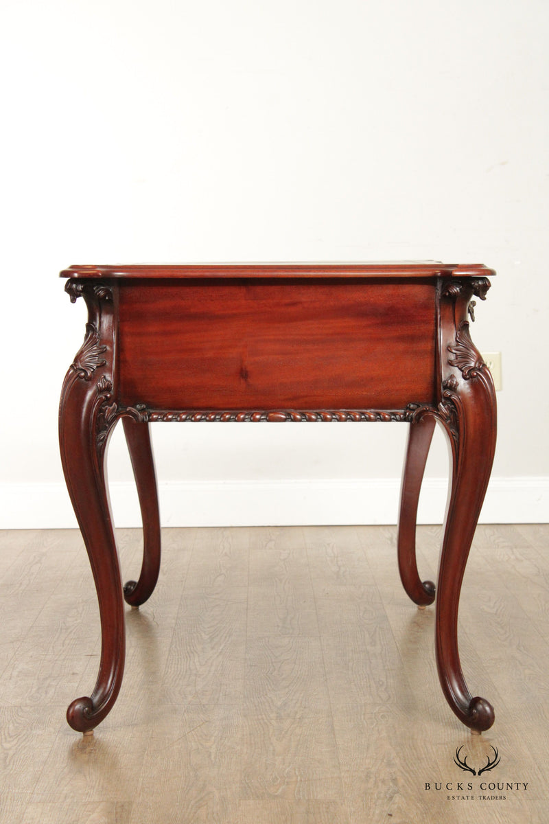 Rococo Style Carved Mahogany Leather Top Writing Desk