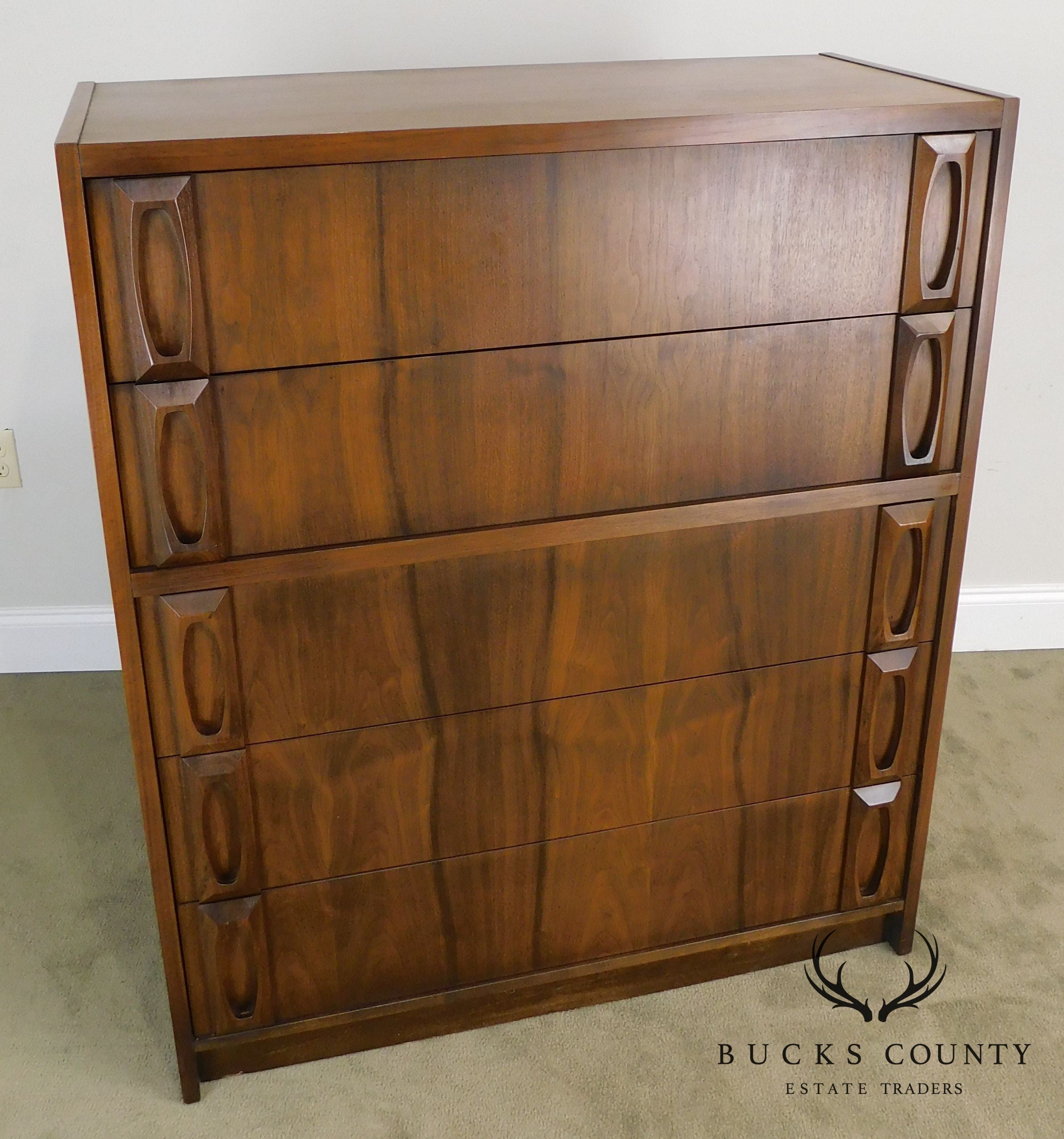 Mid Century Modern Walnut Five Drawer High Chest