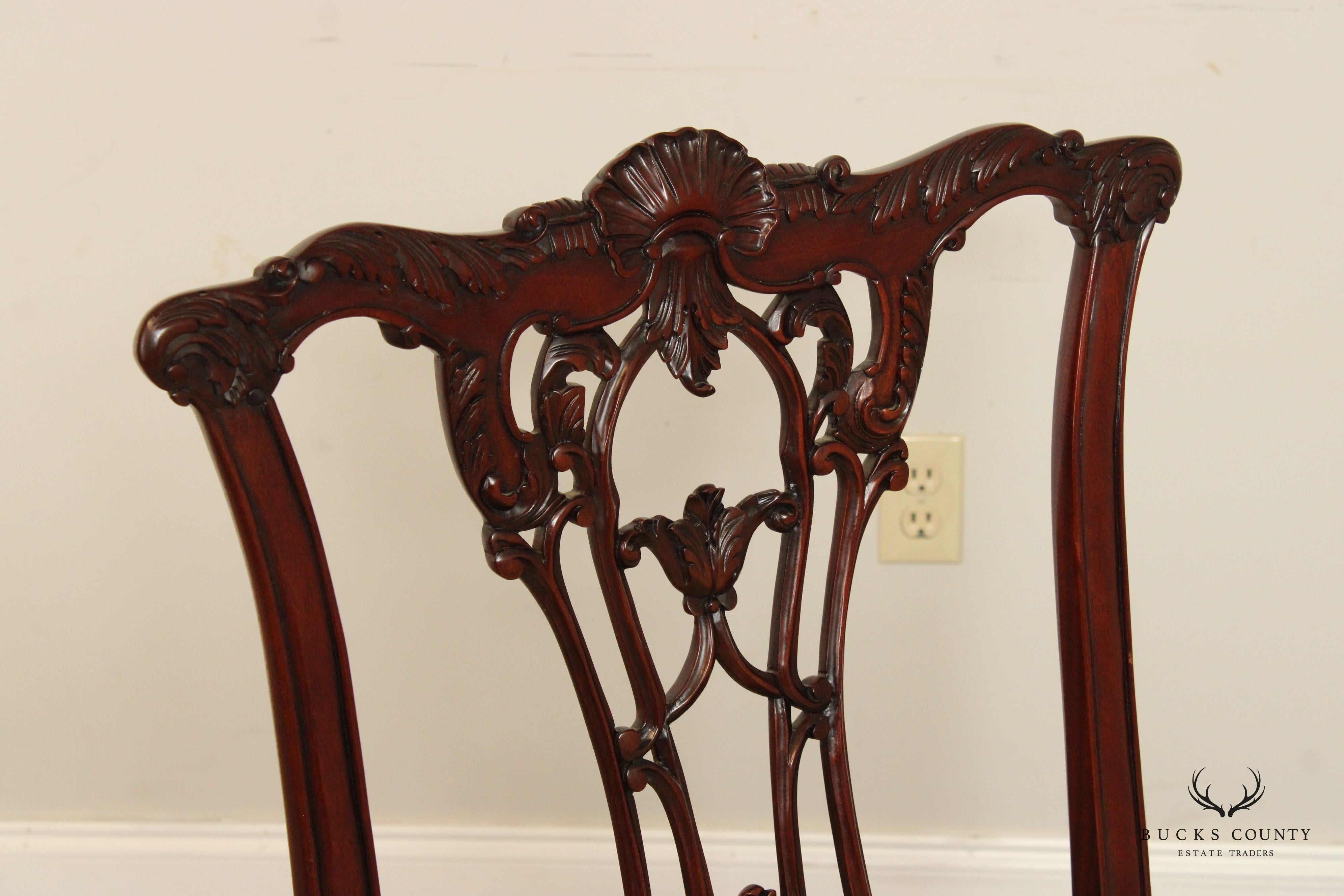 Chippendale Carved Mahogany Set Eight Dining Chairs