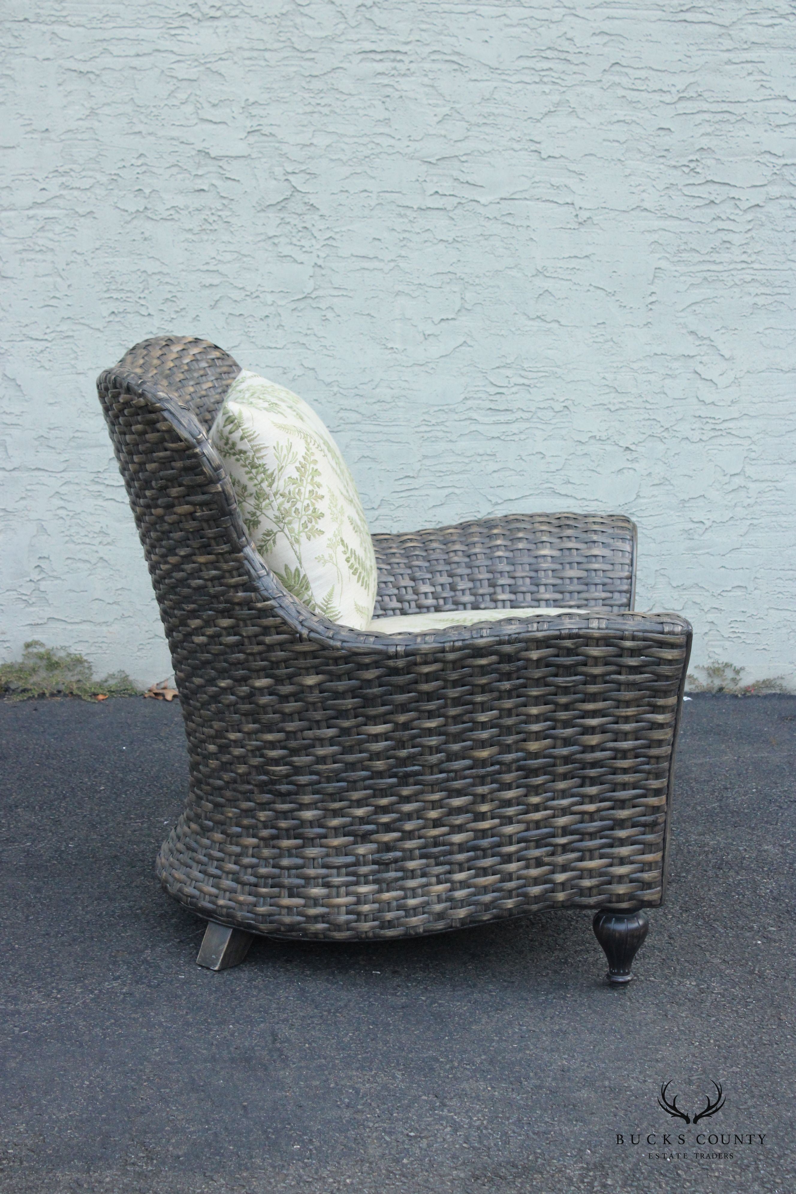 Pair of Woven Outdoor Rattan Lounge Armchairs