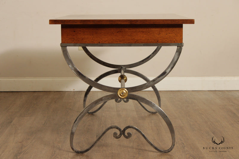 Italian Art Nouveau Style Oak And Forged Steel Writing Desk