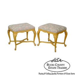 Rococo Style Pair of Yellow Mid Century Stools from D. Becker & Sons