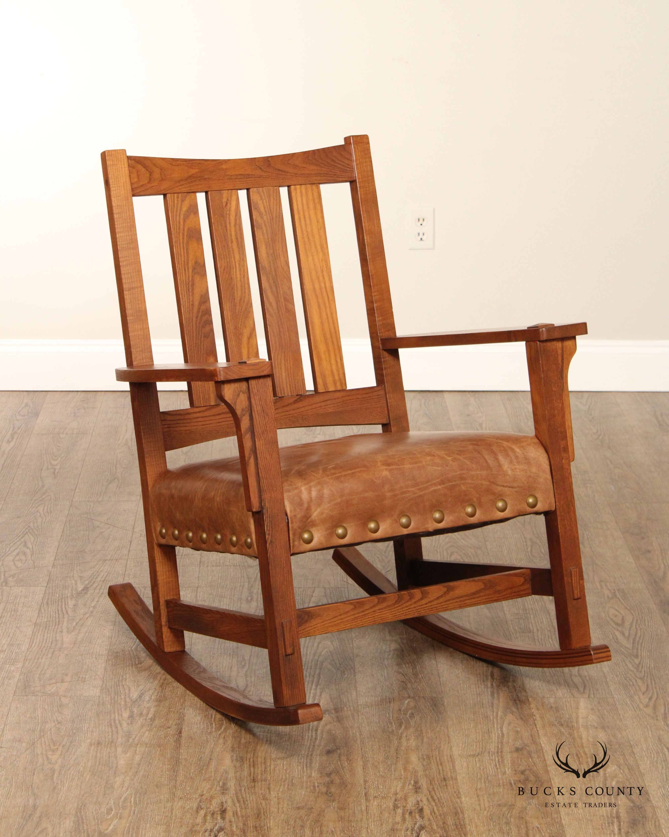 Sam Moore Mission Style Oak And Leather Rocker