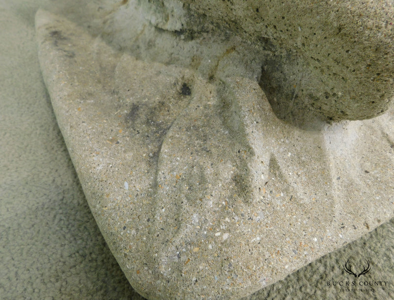 Vintage Cast Stone Concrete Garden Statue of Girl Holding Bunny