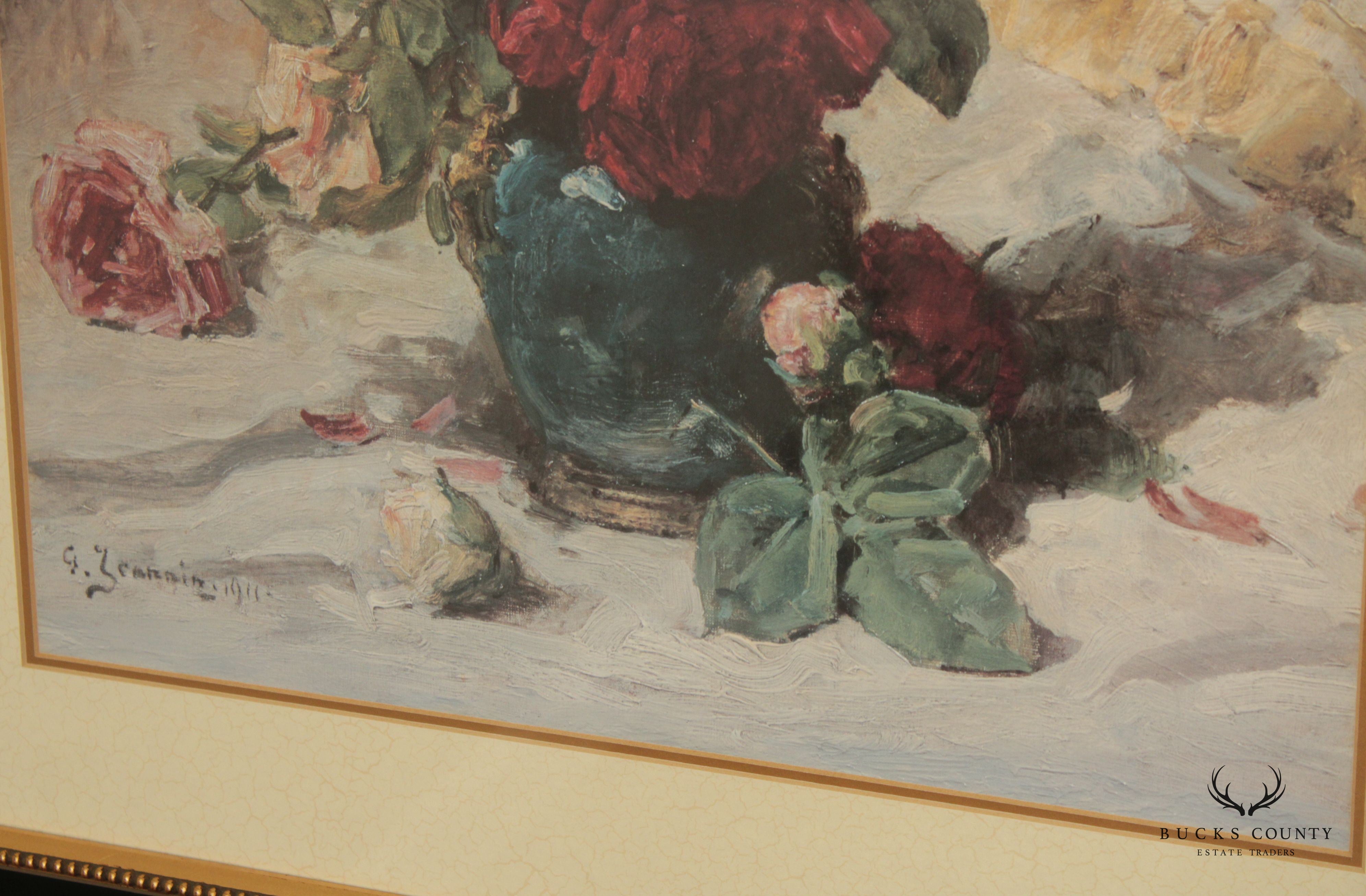 Rose Floral Still Life Lithograph Print After Georges Jeannin