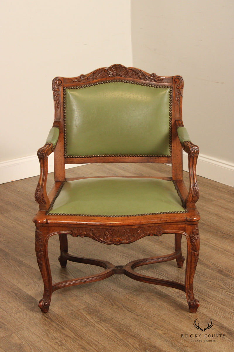 French Louis XV Style Vintage Pair of Carved Walnut Wide-Seat Fauteuil Armchairs