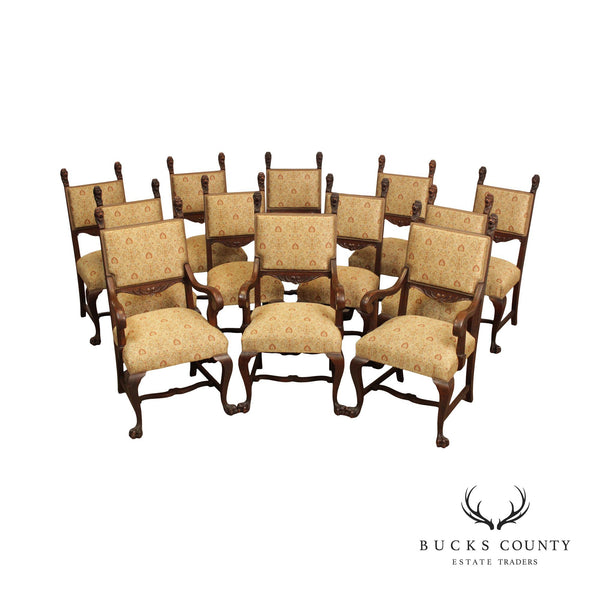 Antique Renaissance Revival Set of Twelve Carved Oak Dining Chairs