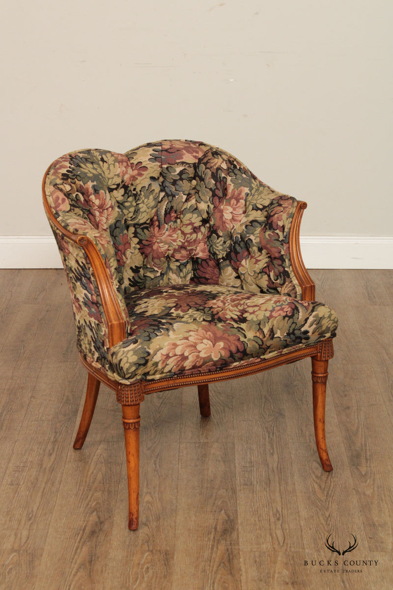 Italian Regency Style Vintage Pair of Carved Walnut Club Chairs