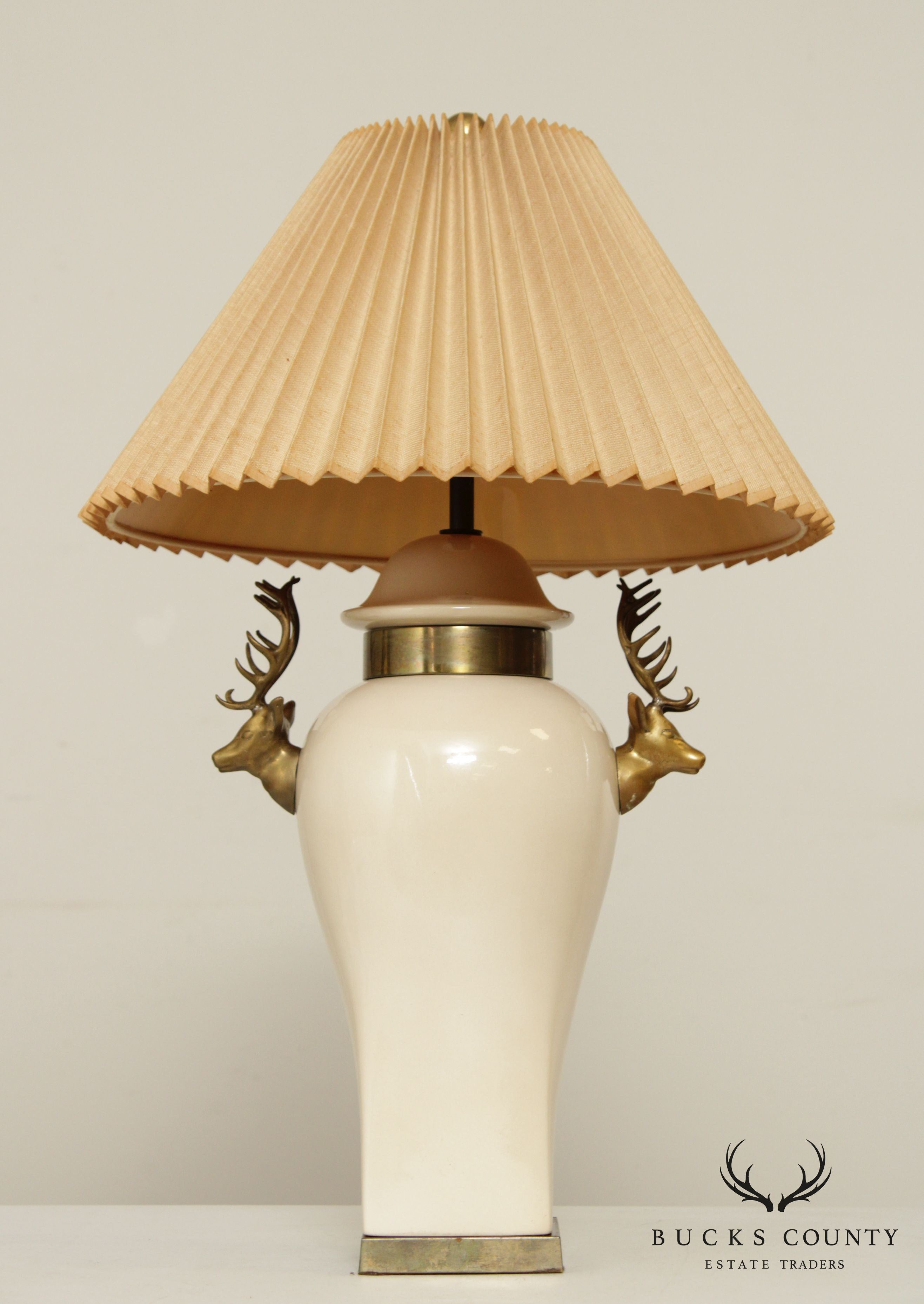 Urn Form Table Lamp with Brass Stag Head Handles