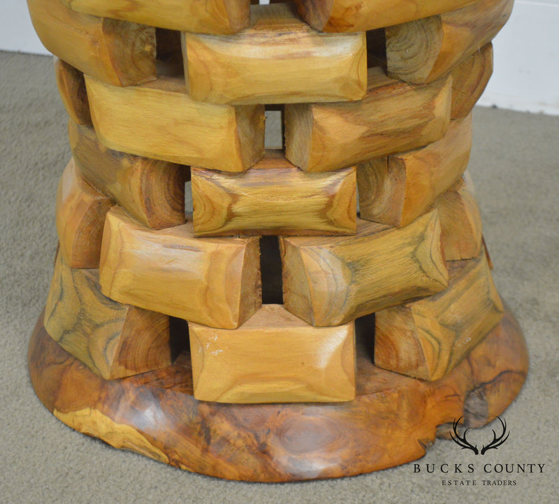 Rustic Round Mixed Stacking Wood Pedestal Side Table