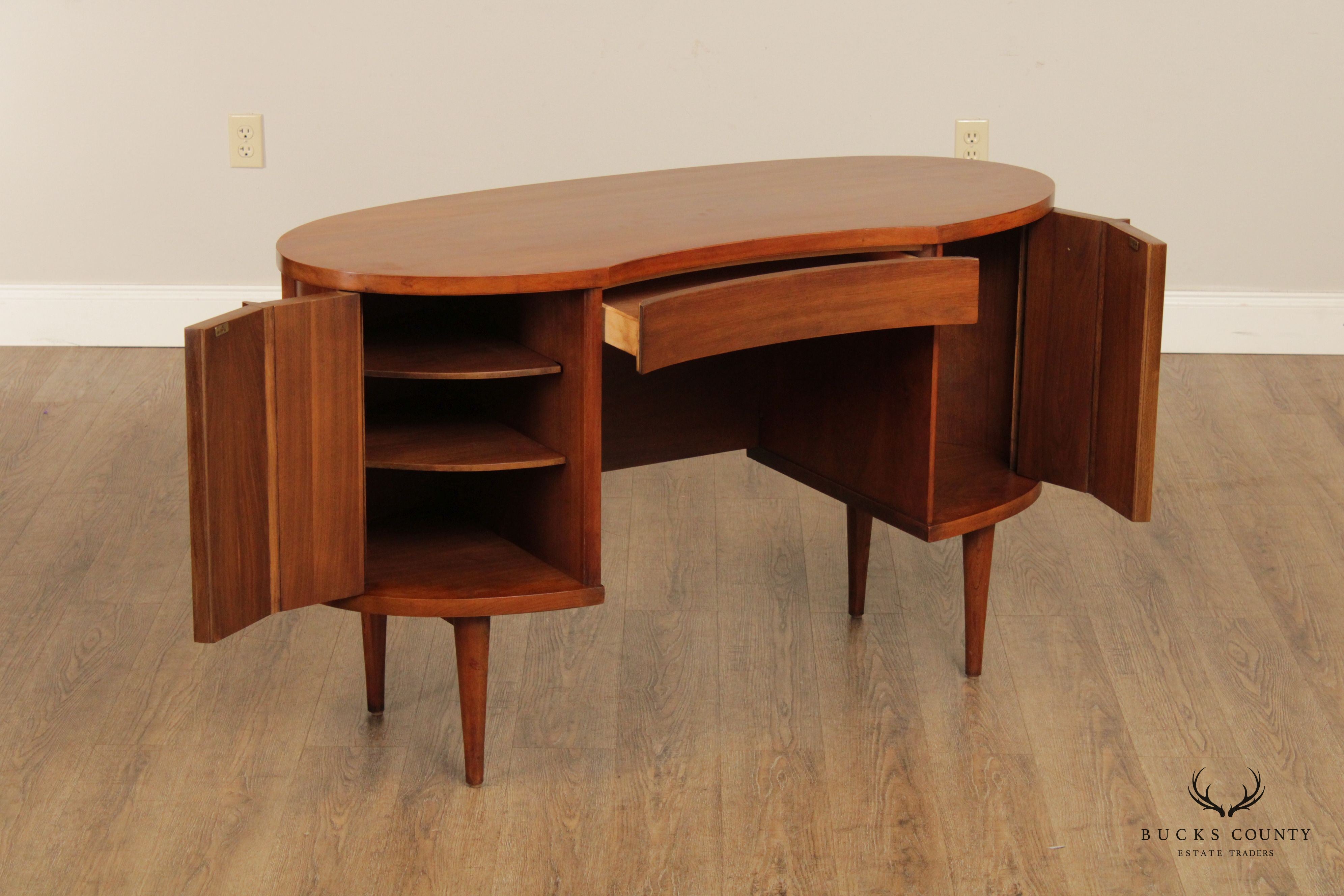 Broyhill Emphasis Mid Century Modern Walnut Kidney Writing Desk