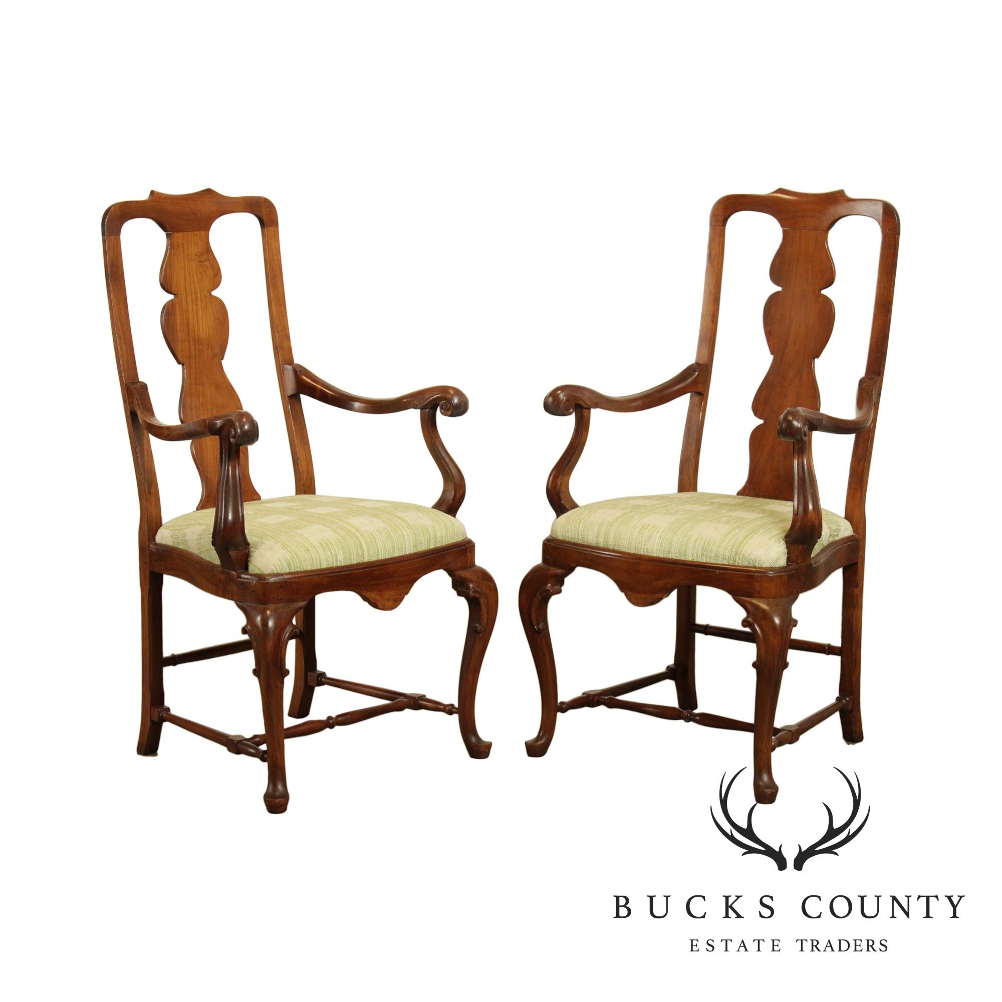 Italian Walnut Vintage Pair Armchairs