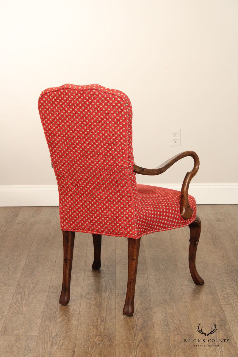 Queen Anne Style Mahogany Shepherd’s Crook Armchair With Custom Upholstery