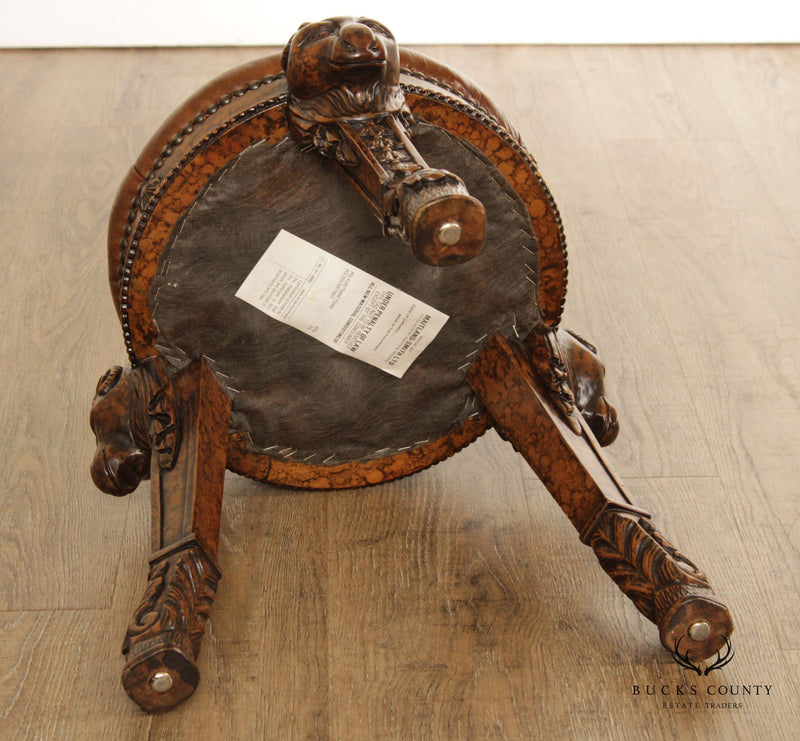 Maitland Smith Neoclassical Style Rams Head Carved Stool