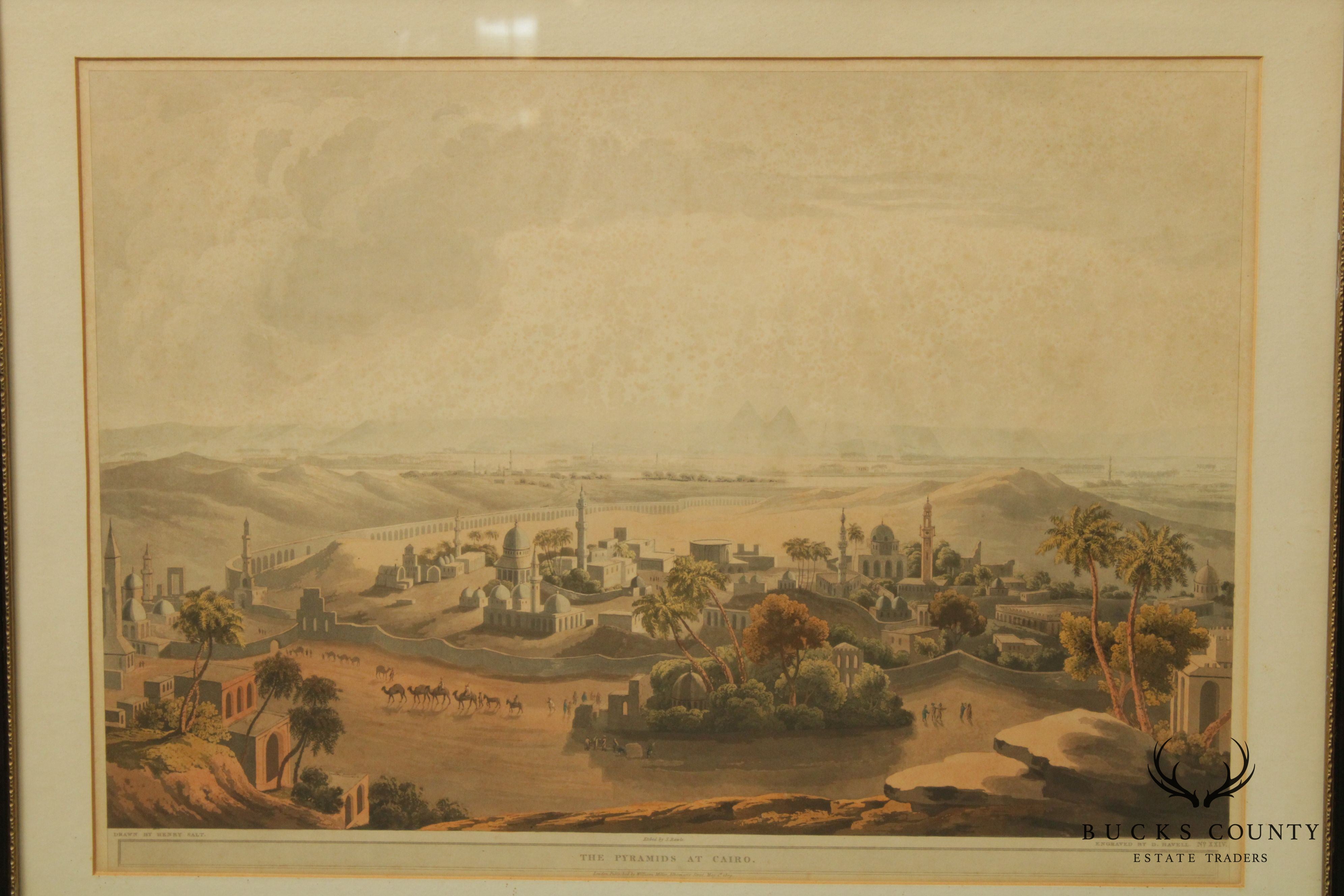 Henry Salt 'The Pyramids at Cairo', 'View of Grand Cairo' 2 Hand Colored Engravings