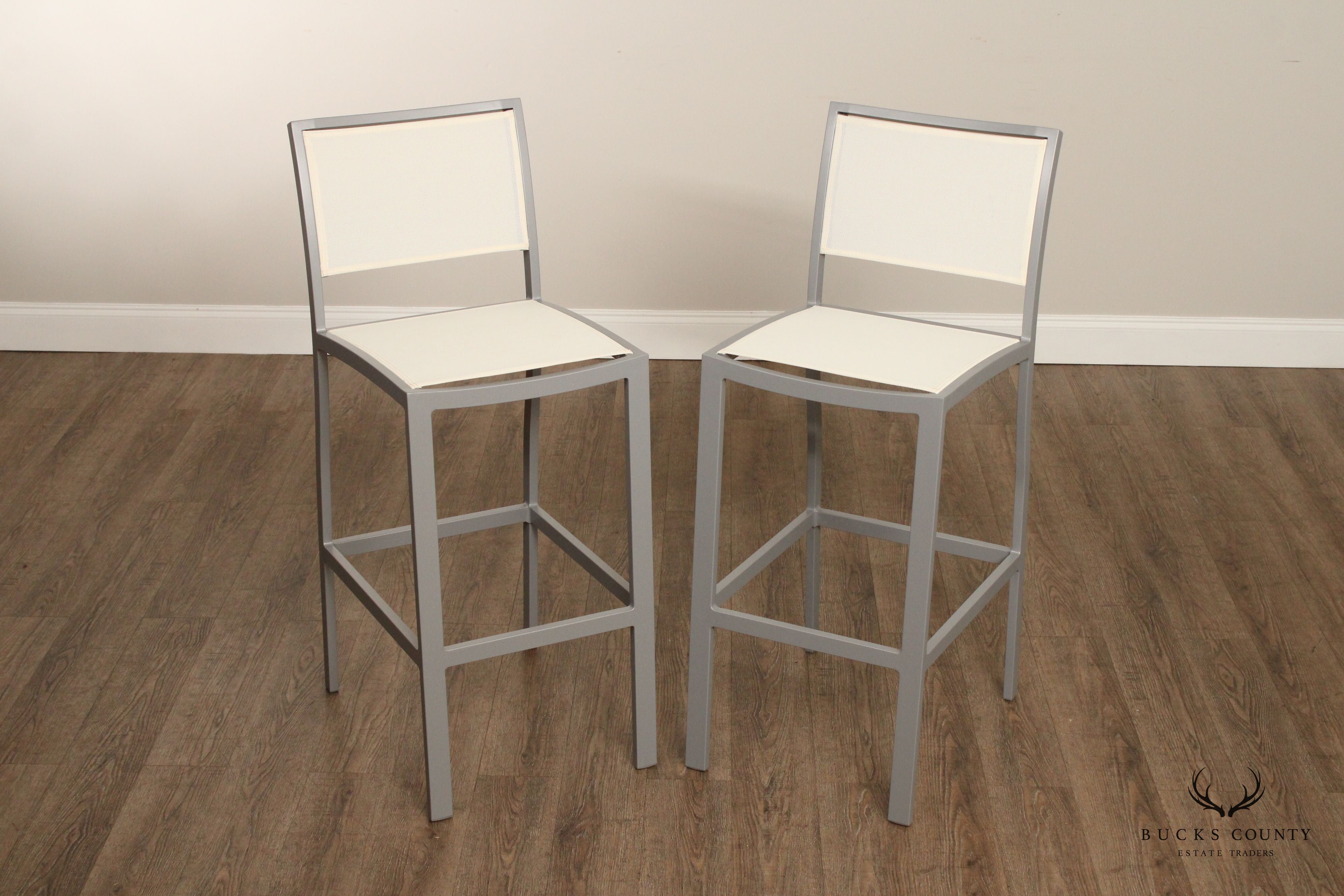 Janus et Cie. Contemporary Pair of 'Duo' Aluminum Mesh Barstools