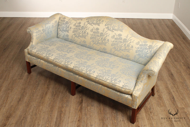 Chippendale Style Vintage Mahogany Rolled Arm Camelback Sofa
