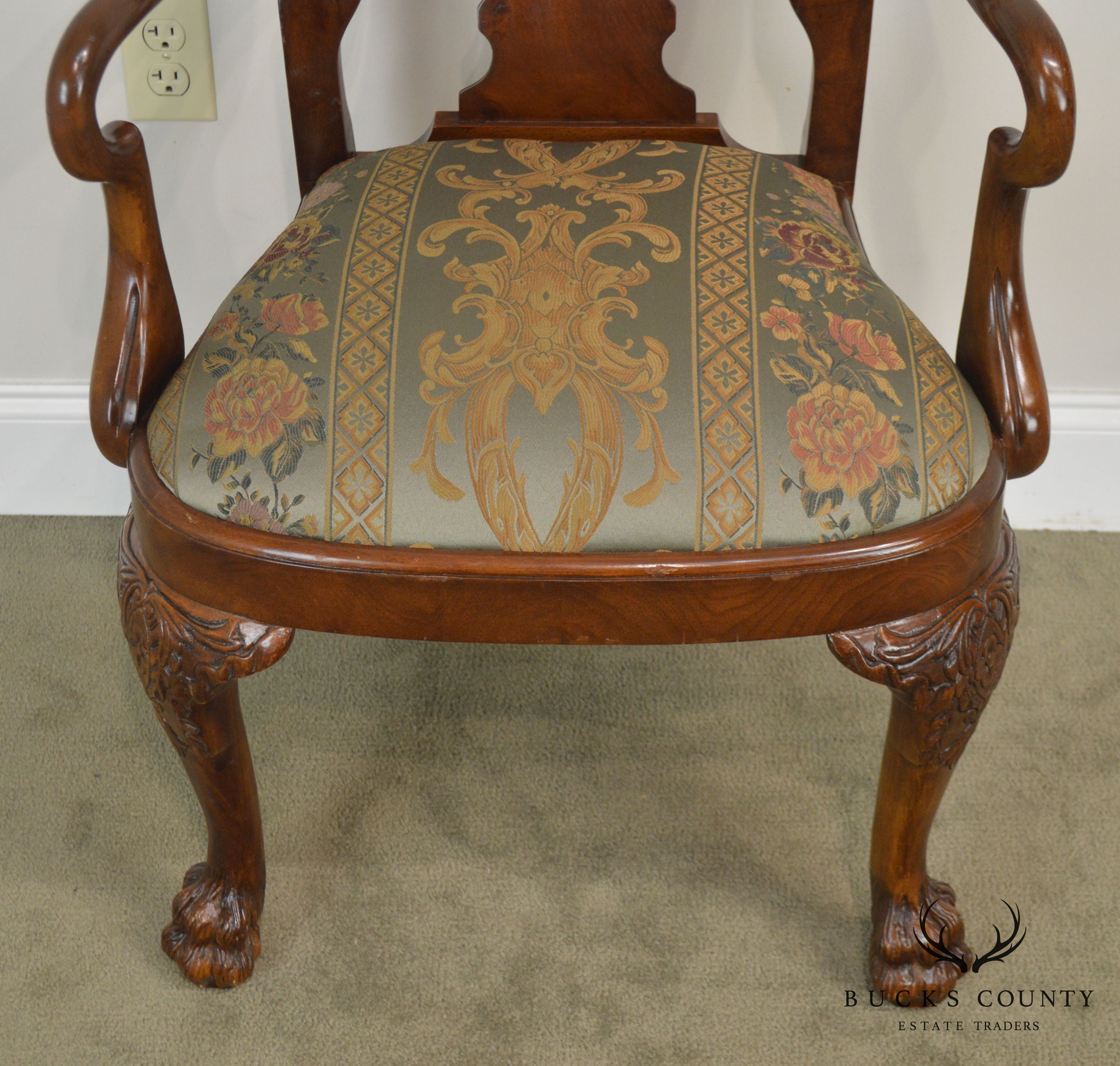 Georgian Style Custom Quality Pair of Paw Foot Arm Chairs