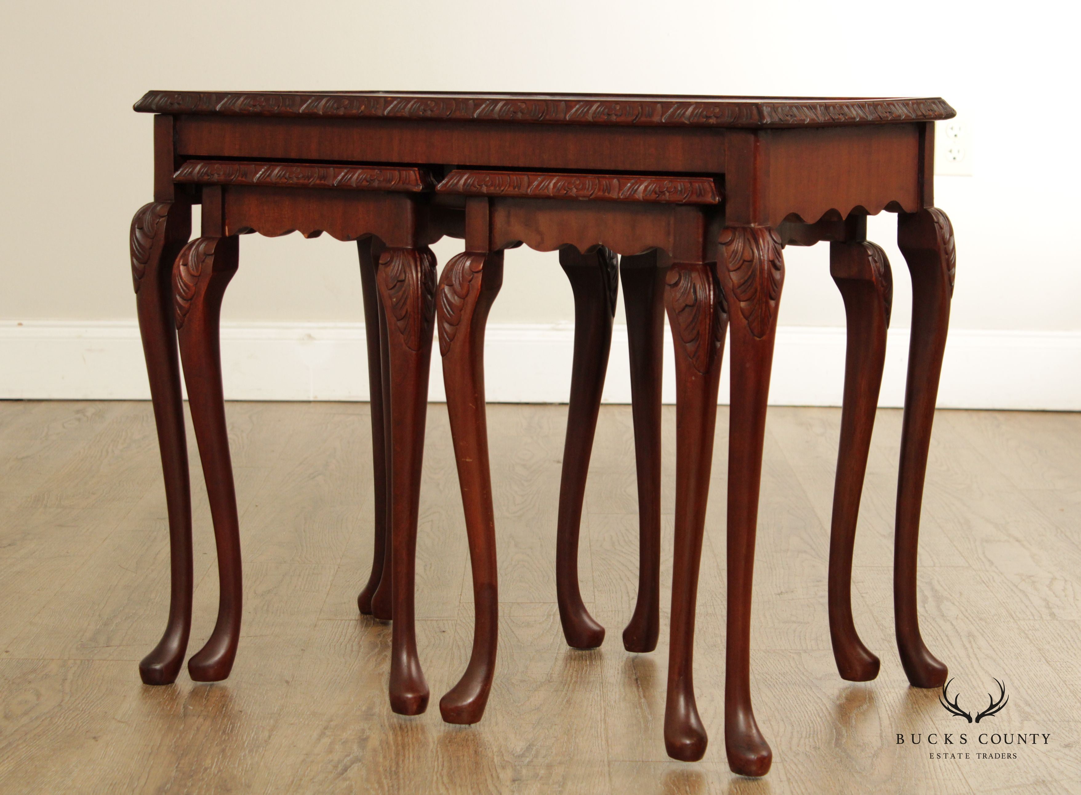 Georgian Style Flame Mahogany Carved Nesting Tables