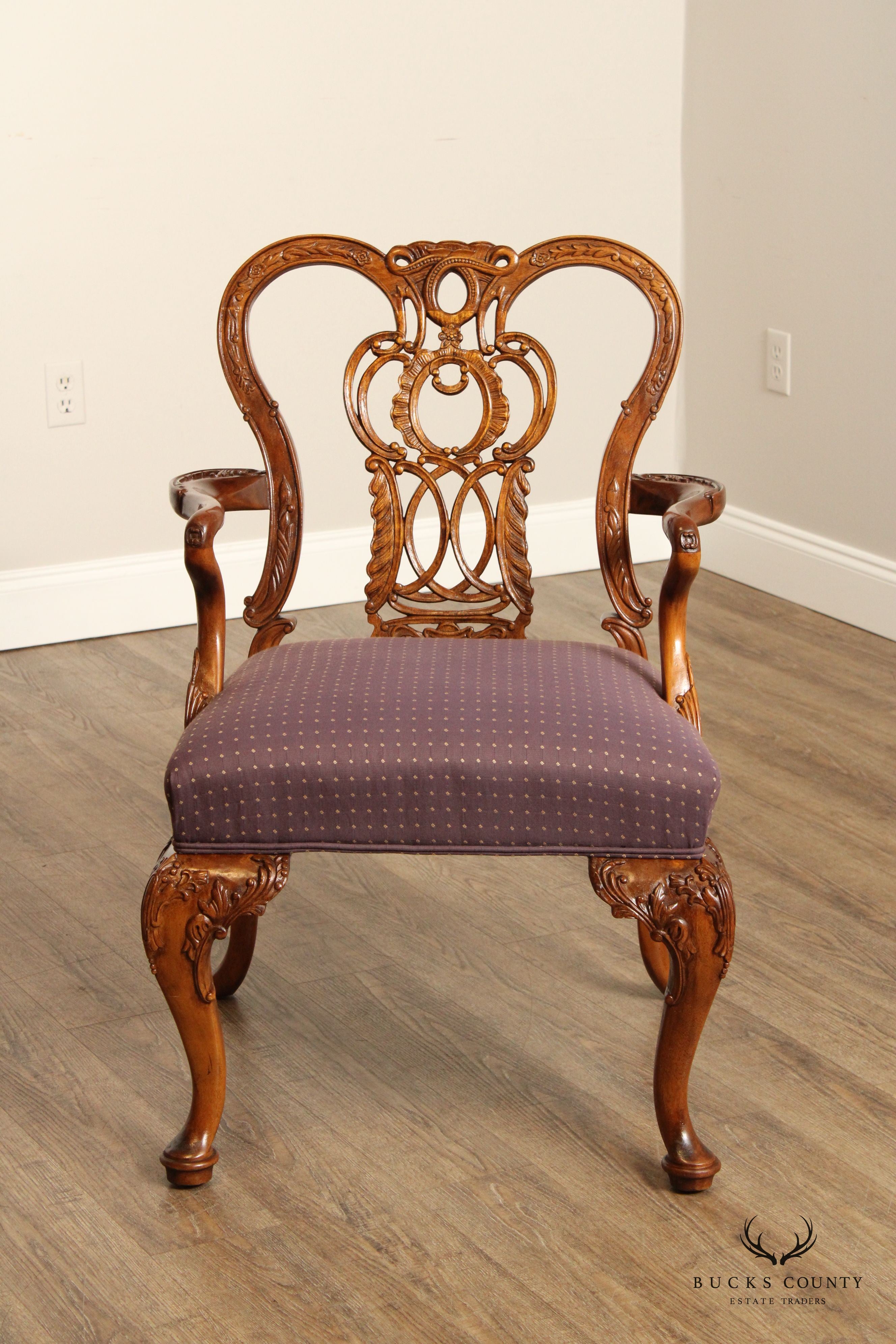 PAIR OF CENTURY FURNITURE GEORGIAN STYLE CARVED MAHOGANY ARMCHAIRS