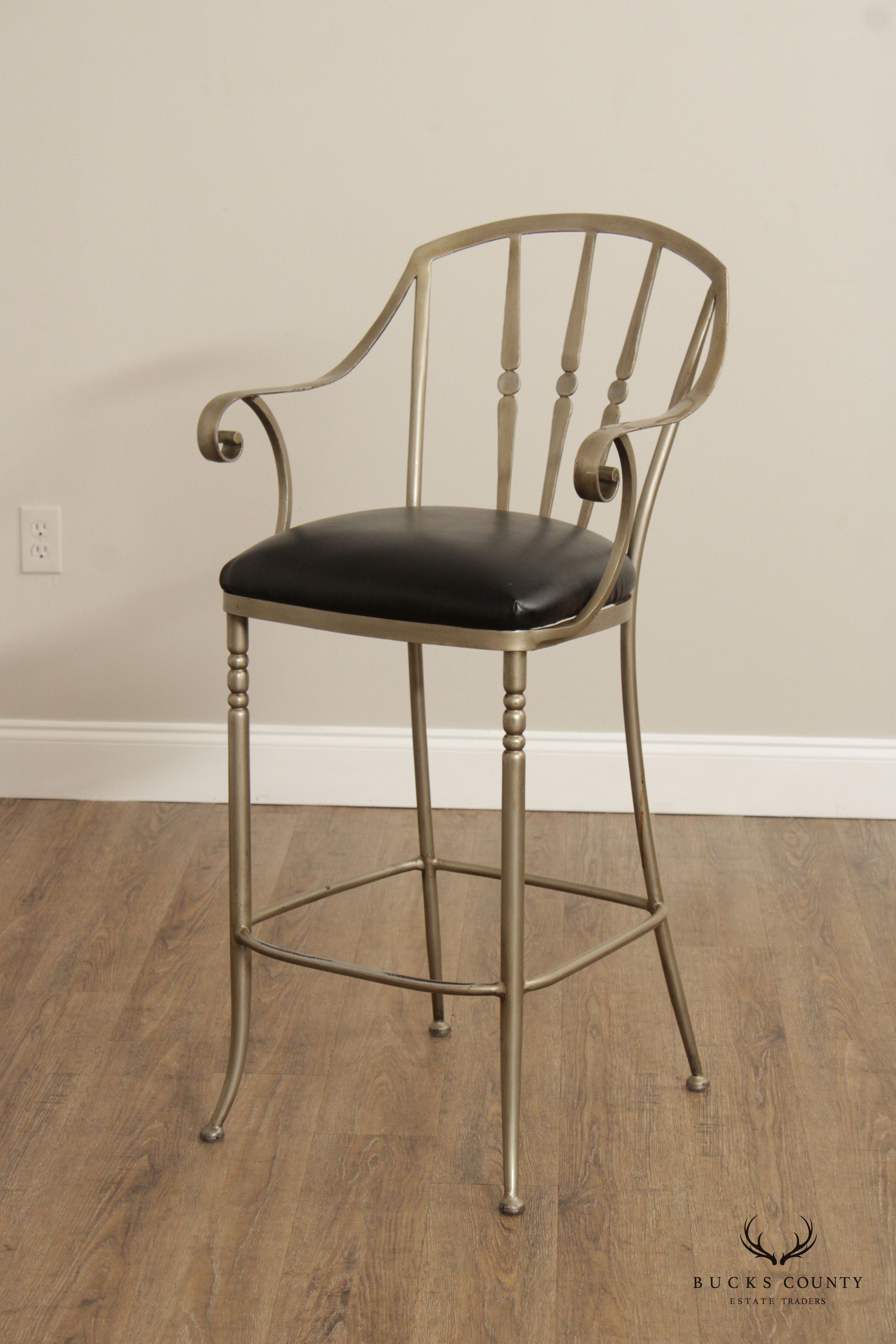 French Style Pair of Iron Frame Bar Stools