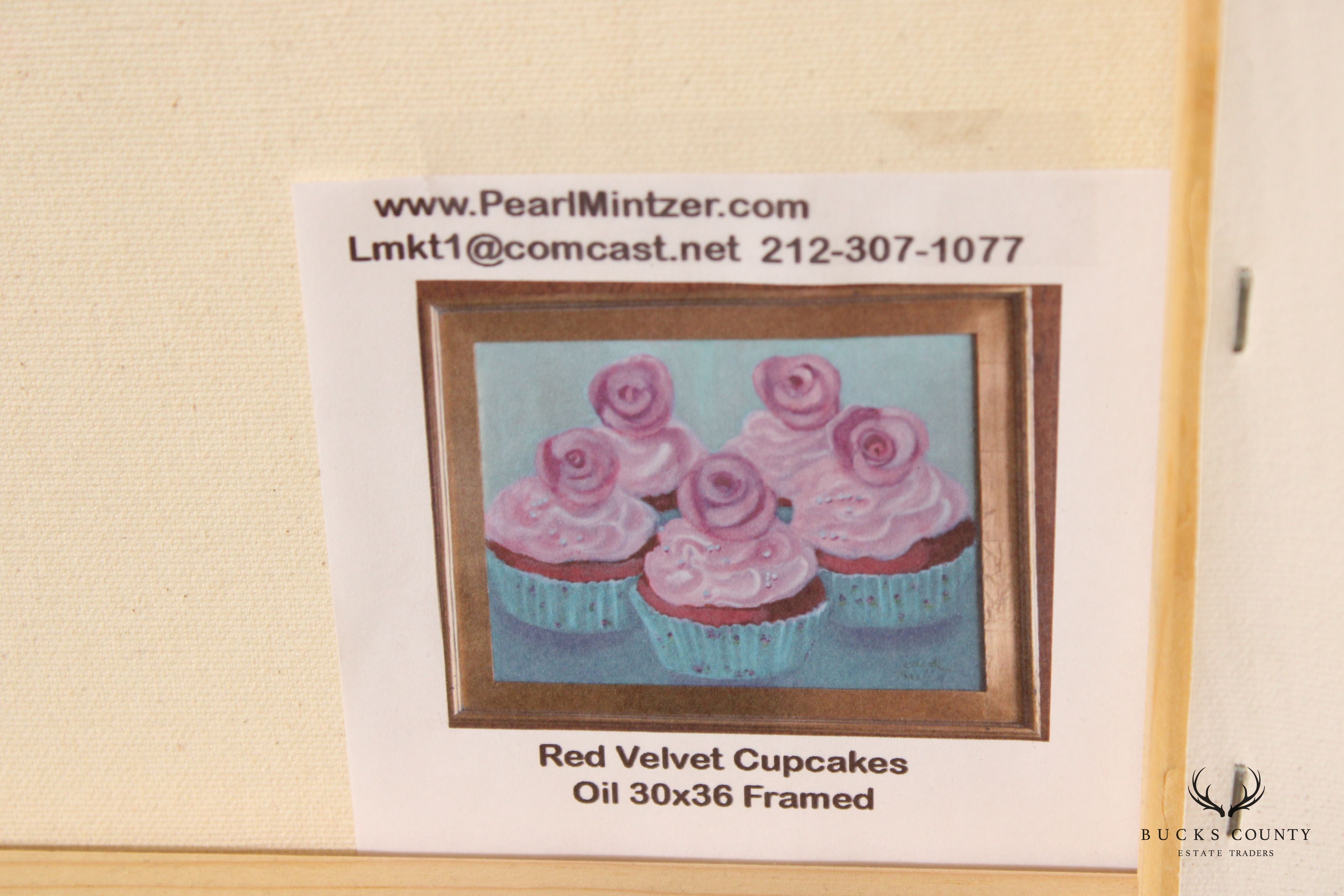 Pearl Mintzer 'Red Velvet Cupcakes' Original Oil Painting