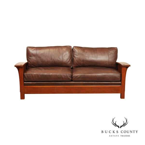 Stickley Mission Collection Orchard Street Oak and Leather Sofa