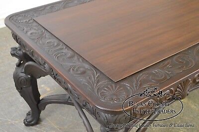 Horner Antique Carved Standing Winged Griffin Library Table Desk