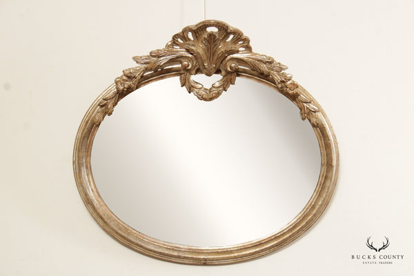LaBarge Neoclassical Carved Gilt Silver Oval Mirror