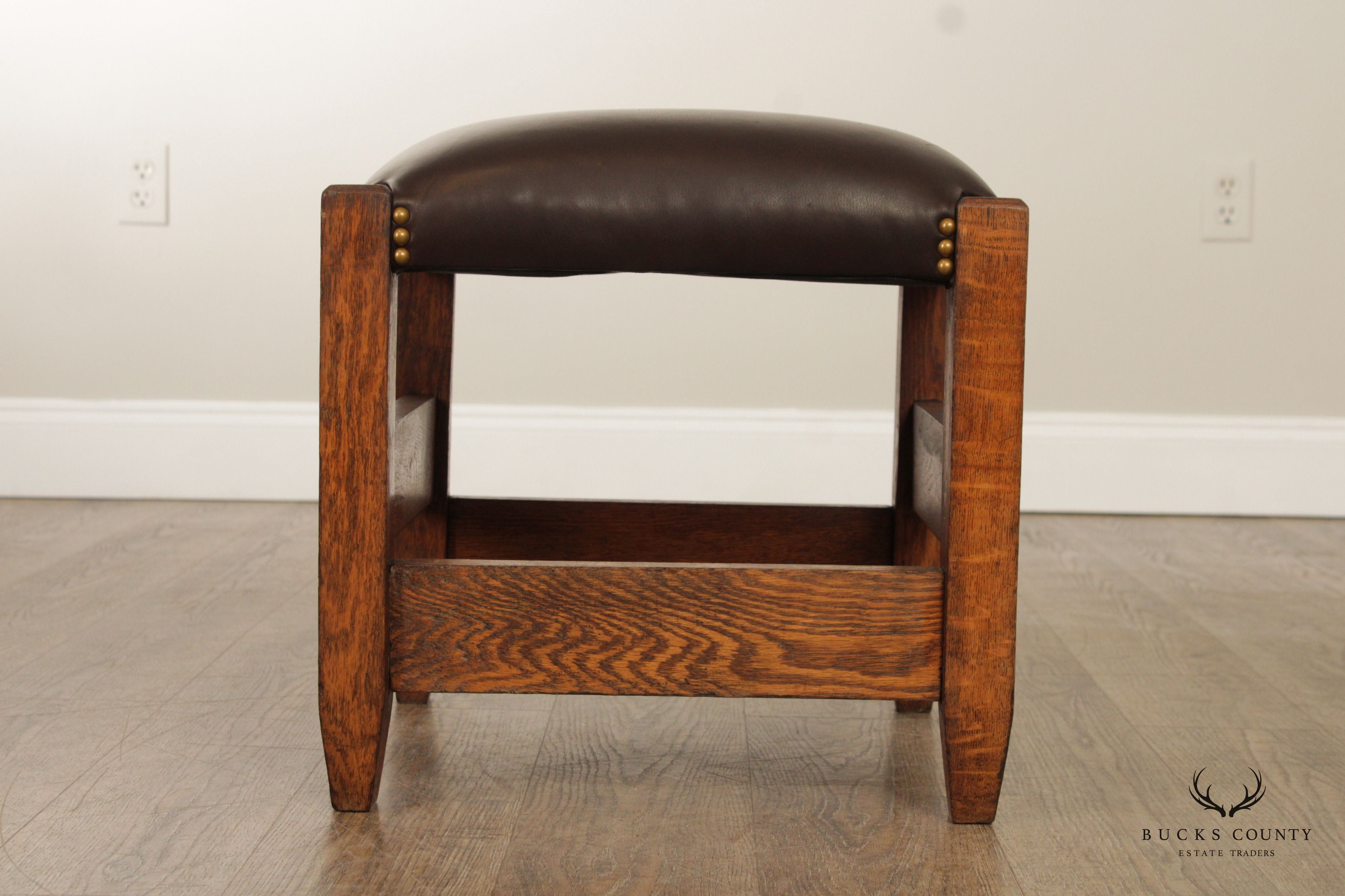 Antique Mission Oak and Leather Footstool