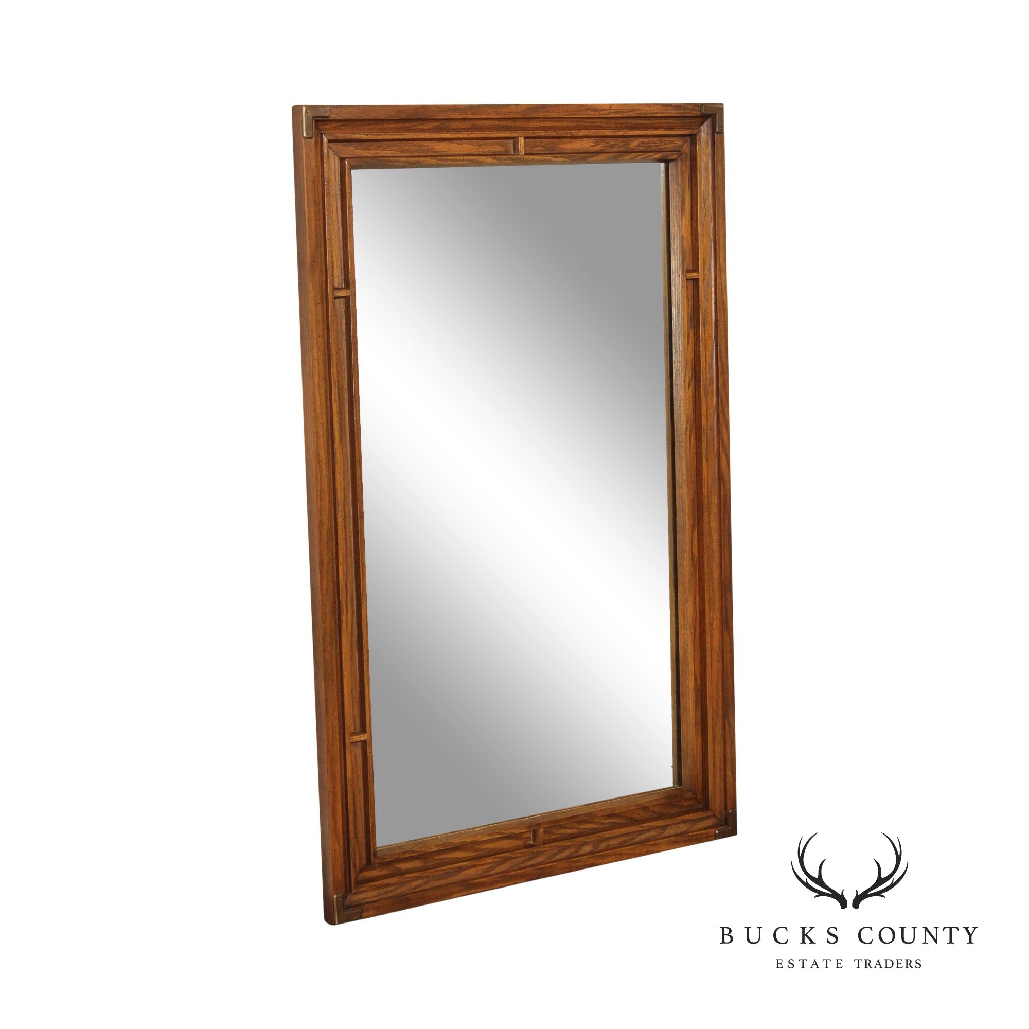 Campaign Style Vintage Oak Frame Wall Mirror