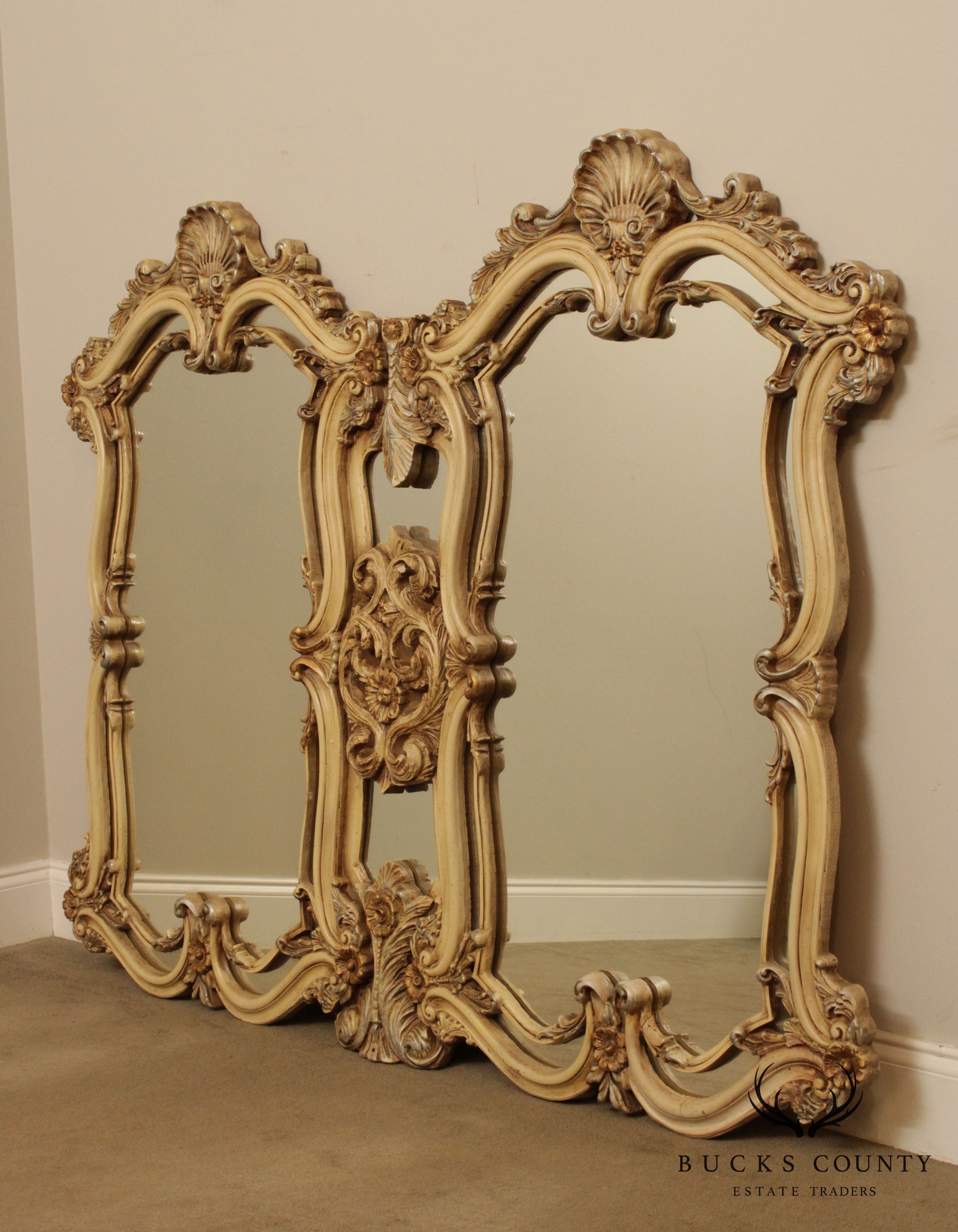 French Louis XV Style Large Painted Double Wall Mirror