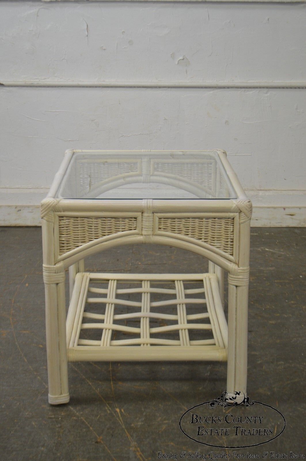 Link Taylor Pair of White Painted Glass Top Side Tables