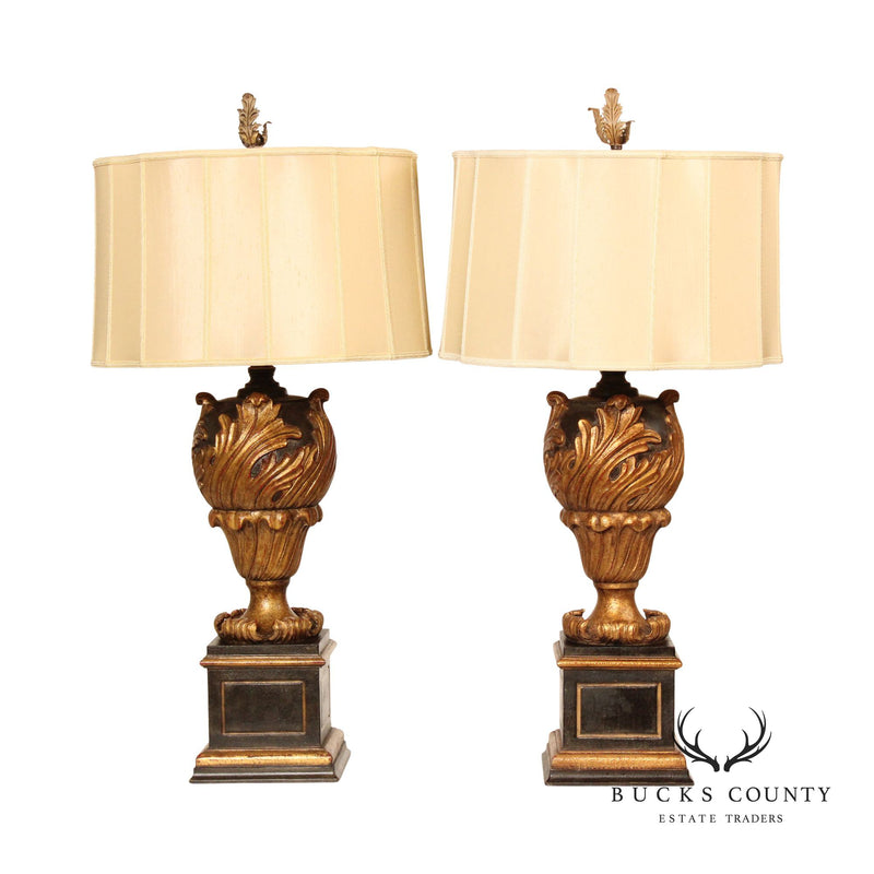 John-Richard Neoclassical Style Pair of Carved Giltwood Table Lamps