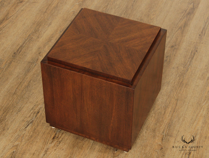 Mid Century Modern Pair Walnut Cube End Tables
